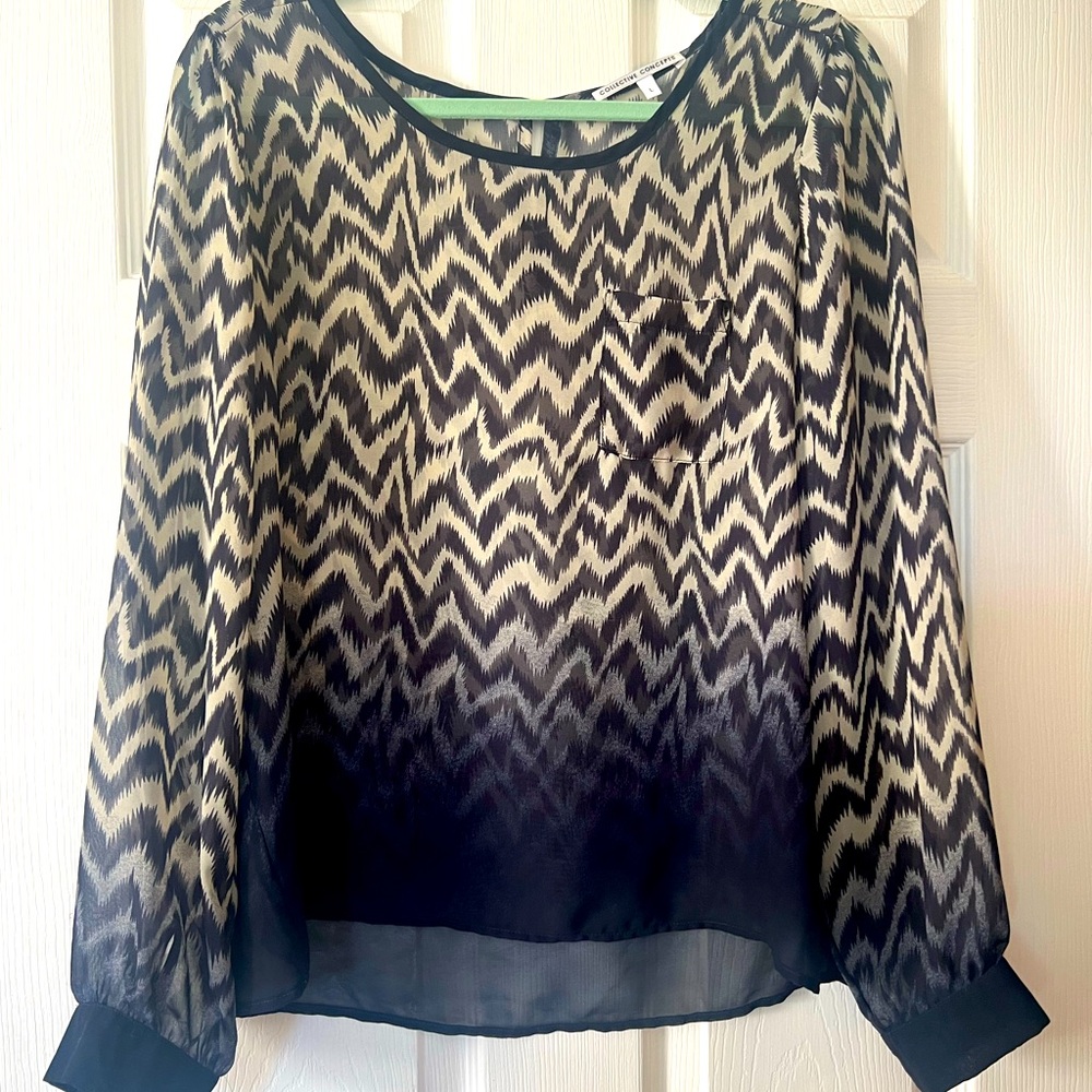 Sheer Blouse With Ombre Zig-Zag Pattern, Collecti… - image 1